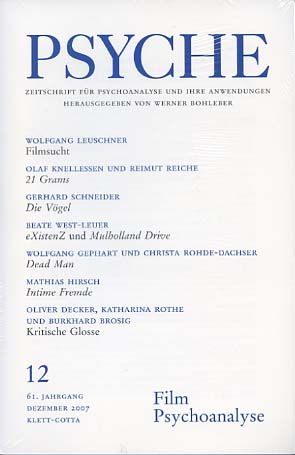 Bild des Verkufers fr Psyche. Zeitschrift fr Psychoanalyse und ihre Anwendungen. Film und Psychoanalyse Heft 12 Dezember 2007 zum Verkauf von Versandantiquariat Ottomar Khler