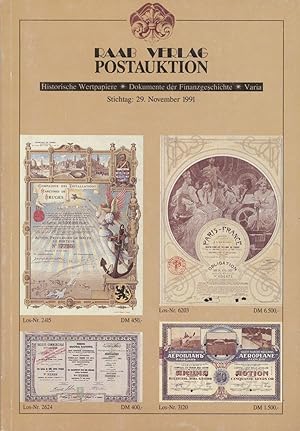 Seller image for Raab Verlag. Postauktion. Historische Wertpapiere, Dokumente der Finanzgeschichte, Varia. for sale by Schueling Buchkurier