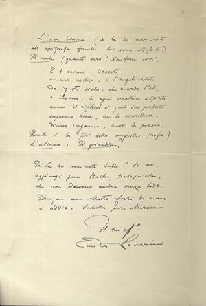 Lettera manoscritta autografa, firmata, stesa su due facciate, indirizzata alla scrittrice Elda B...