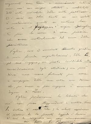 Lettera manoscritta autografa, firmata, stesa su tre facciate, indirizzata al professor Giuseppe ...