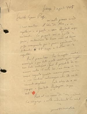 Lettera manoscritta autografa, firmata. Una facciata di testo, indirizzata alla scrittrice Elda B...