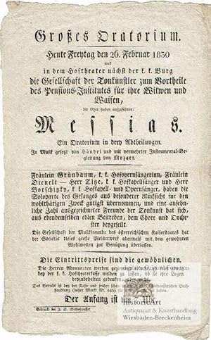Großes Oratorium. Heute Freytag den 26. Februar 1830 in dem Hoftheater nächst der k.k. Burg. Mess...