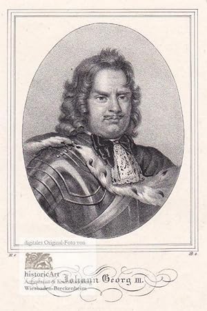 Johann Georg III. Brustbild in Rüstung und Herlinumhang nach viertelrechts. Original-Kreidelithog...