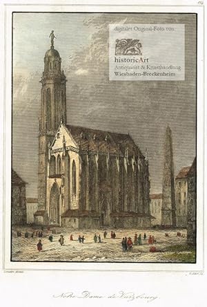 Bild des Verkufers fr Notre Dame de Vurzbourg. Ansicht des Doms zu Wrzburg mit Personenstaffage auf dem Domplatz. Altkolorierte Original-Radierung von Gibert bei Lemaitre um 1830 zum Verkauf von historicArt Antiquariat & Kunsthandlung