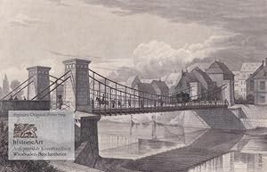 Bild des Verkufers fr Die Ludwigsbrcke in Bamberg. Ansicht mit Passanten, Reiter und zweispnniger Kutsche zum Verkauf von historicArt Antiquariat & Kunsthandlung