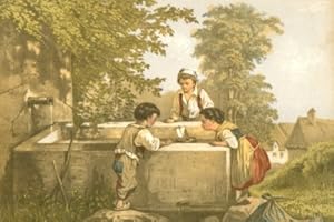 Seller image for [Spielende Kinder lassen ein Schifflein in einem Dorfbrunnen fahren]. for sale by Antiquariat Weinek