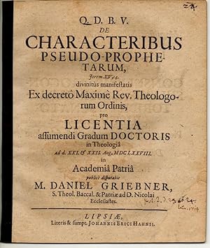 De Characteribus Pseudo-Prophetarum, Jerem. XIV,14. Universitätsprogramm.