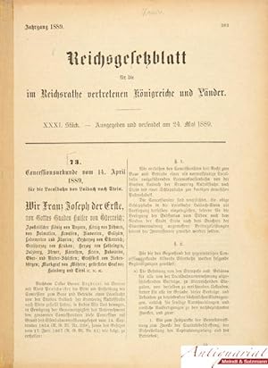Seller image for Concessionsurkunde vom 14. April 1889, fr die Localbahn von Laibach nach Stein. for sale by Antiquariat MEINDL & SULZMANN OG