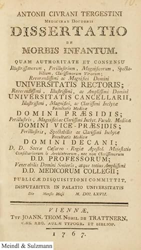 Dissertatio De Morbis Infantum . ac Clarissimi Inclytae Facultatis Medicae Domini Praesidis . Med...