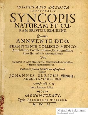 Disputatio Medica inauguralis Syncopis Naturam et Curam breviter exhibens. Quam annuente Deo. per...