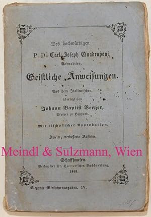 Bild des Verkufers fr Geistliche Anweisungen. Aus dem Italienischen bersetzt von Johann Baptist Berger, Pfarrer zu Boppard. 2. verbesserte Auflage. zum Verkauf von Antiquariat MEINDL & SULZMANN OG