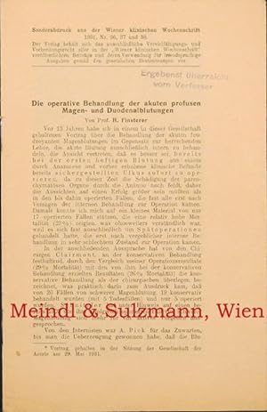 Imagen del vendedor de Die operative Behandlung der akuten profusen Magen- und Duodenalblutungen. a la venta por Antiquariat MEINDL & SULZMANN OG