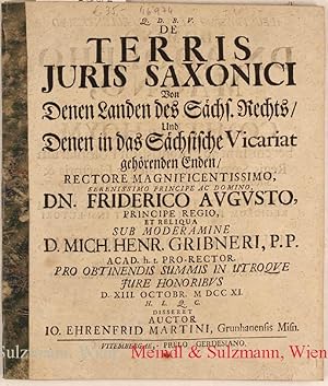 De Terris Juris Saxonici. Von Denen Landes des Sächs. Rechts, und Denen in das Sächsische Vicaria...