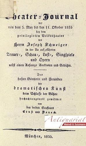 Theater-Journal der von dem 3. May bis den 11. Oktober 1835 bey dem privilegirten Volkstheater de...