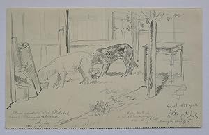 An original pencil sketch from a note-book. 1938. Signed.