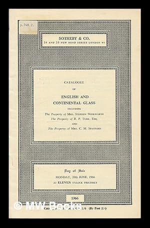 Image du vendeur pour Catalogue of English and Continental Glass. Monday, 20th June, 1966. [Sotheby's auction catalogue] mis en vente par MW Books