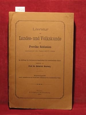 Bild des Verkufers fr Literatur der Landes- und Volkskunde der Provinz Schlesien umfassend die Jahre 1907 - 1912. zum Verkauf von Wolfgang Kohlweyer