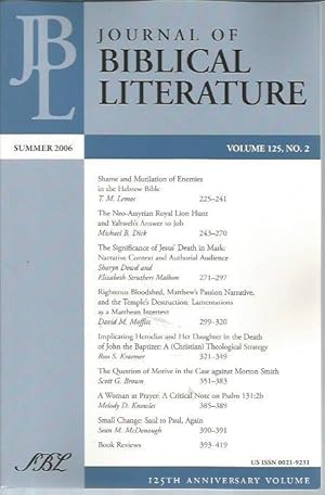 Immagine del venditore per Journal of Biblical Literature Volume 125, No. 2 (Summer 2006) venduto da Bookfeathers, LLC