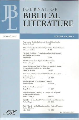 Seller image for Journal of Biblical Literature Volume 126, No. 1 (Spring 2007) for sale by Bookfeathers, LLC