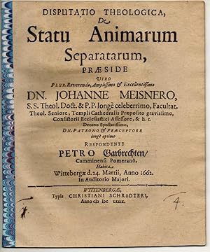 Theologische Disputation. De Statu Animarum Separatarum.