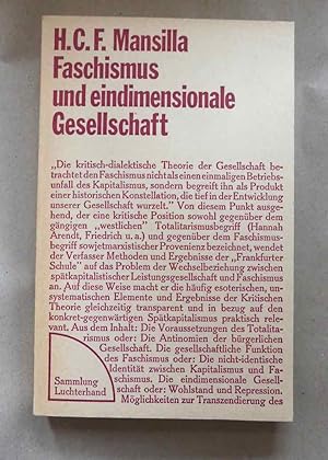 Seller image for Faschismus und eindimensionale Gesellschaft. for sale by Antiquariat Maralt