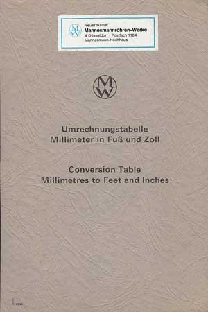 Umrechnungstabelle Millimeter in Fuß und Zoll / Conversion Table Millimetres to Feet and Inches.