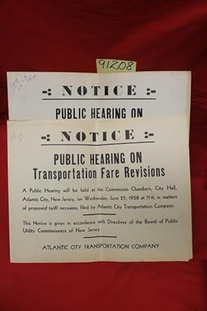 Image du vendeur pour Atlantic City Transportation Company Public Hearing on Transportation Fare Revisions Notice mis en vente par Princeton Antiques Bookshop