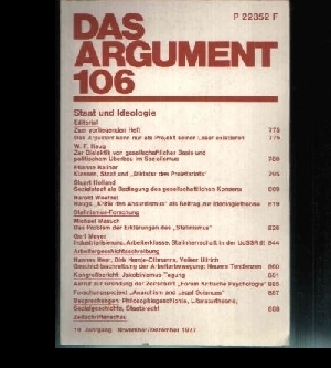 Bild des Verkufers fr Das Argument 106 Staat und Ideologie - 19. Jahrgang November/Dezember 1977 zum Verkauf von Andrea Ardelt
