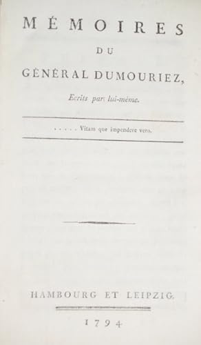 Image du vendeur pour Memoires du General Dumouriez. Ecrits par lui-meme. 2 Bde. In 1. mis en vente par Treptower Buecherkabinett Inh. Schultz Volha