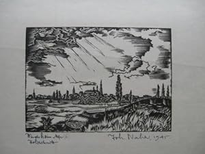 Windsheim Mfr. Orig. Holzschnitt von Joh. Naher (?) 1945. Signiert.
