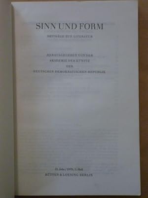 Bild des Verkufers fr Sinn und Form. Beitrge zur Literatur. Jahrgang 31 (1979), Heft 1 (einzeln) zum Verkauf von Antiquariat Bernhard