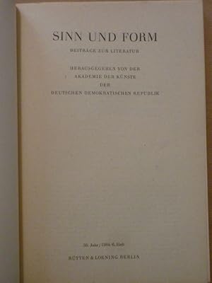 Bild des Verkufers fr Sinn und Form. Beitrge zur Literatur. Jahrgang 36 (1984), Heft 6 (einzeln) zum Verkauf von Antiquariat Bernhard