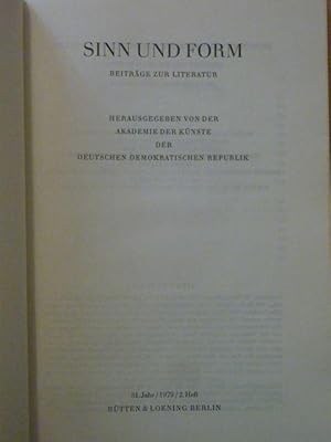 Bild des Verkufers fr Sinn und Form. Beitrge zur Literatur. Jahrgang 31 (1979), Heft 2 (einzeln) zum Verkauf von Antiquariat Bernhard