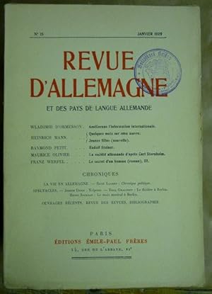 Revue d'Allemagne et des pays de langue allemande (Jahrgang 1929 cplt., einzelne Hefte, nicht geb...