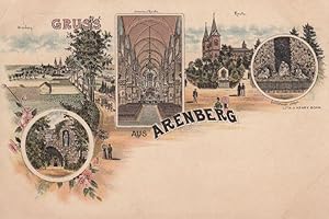 Gruß aus Arenberg. Arenberg. Inneres d. Kirche. Kirche. Schlafende Jünger. Lourdesgrotte.