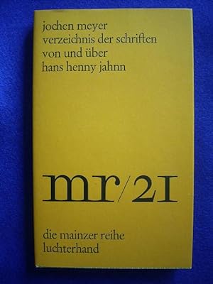Seller image for Verzeichnis der Schriften von und ber Hans Henny Jahnn., for sale by Versandantiquariat Harald Gross