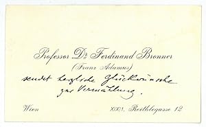 Imagen del vendedor de Eigenh. Visitenkarte. a la venta por Antiquariat INLIBRIS Gilhofer Nfg. GmbH