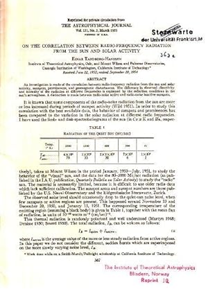 Seller image for ON THE CORRELATION BETWEEN RADIO_FREQUENCY RADIATION FROM THE SUN AND SOLAR ACTIVITY for sale by Antiquariat am Flughafen