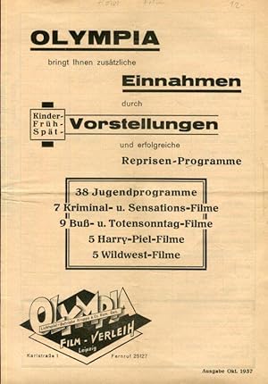 Ausleihprogramm der Film-Verleihfirma (Leipzig). Ausgabe Originalkartonband. 1937.