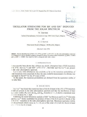 Imagen del vendedor de OSCILLATOR STRENGTHS FOR SiH AND SiH* DEDUCED FROM THE SOLAR SPECTRUM. a la venta por Antiquariat am Flughafen