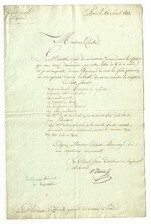 Signierter Brief an Graf Marie François Auguste CAFFARELLI.