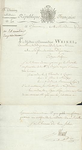 Eigenhändiger Brief mit Unterschrift als Militärkommandant des Departements Haute-Marne an den Pr...