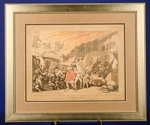 Framed Art English Travellers at Calais Low Tide Antique Etching Hand Colored 1819