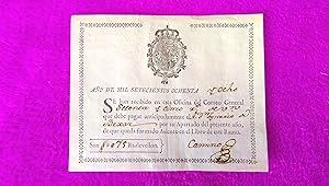 RECIBO DE LA OFICINA DEL CORREO GENERAL, IGNACIO DE BEXAR 1788, MUY RARO