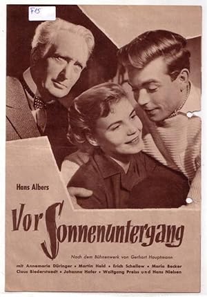 Original Filmprogramm Hans Albers Vor Sonnenuntergang. Nach einem Bühnenwerk von Gerhart Hauptmann
