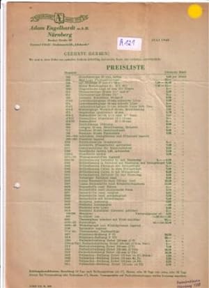 Schreiben Preisliste optischer Artikel Juli 1948 Adam Engelhardt m.b.H. Nürnberg