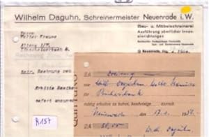 Konvolut Rechnung + Schreiben + Quittung Wilhelm Daguhn Schreinermeister Neuenrade Bau- und Möbel...