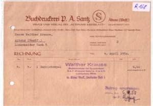 Rechnung P. A. Santz Buchdruckerei Druck und Verlag des Altenaer Kreisblatt 1950