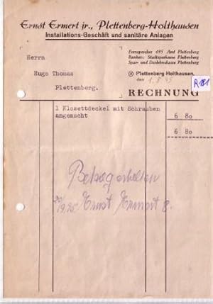 Rechnung Ernst Ermert jr. Plettenberg-Holthausen Installations-Geschäft und sanitäre Anlagen 1945