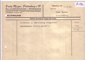 Rechnung Fritz Meyer Plettenberg Bau- und Möbelschreinerei Möbelhandlung 1947